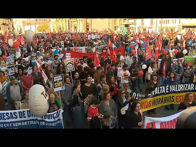 ⁣Thousands protest in two cities in Portugal to demand higher wages and pensions