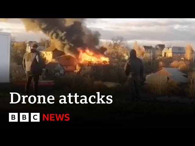 ⁣Ukraine and Russia exchange drone attacks | BBC News