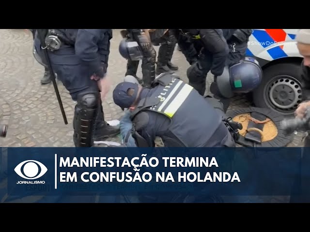 ⁣Protesto pró-Palestina termina em confusão na Holanda