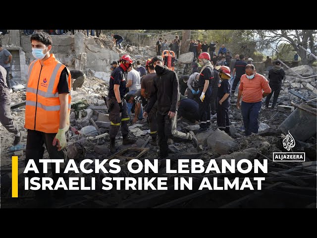 ⁣Aftermath of an Israeli strike in the Lebanese town of Almat