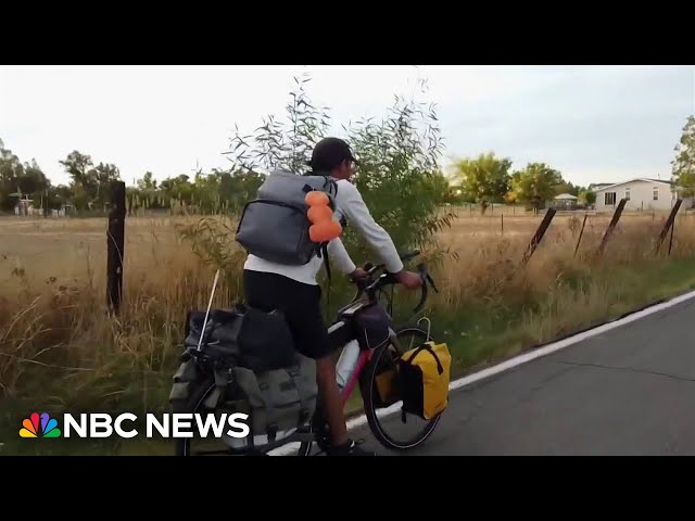 ⁣'Human nature is good': Chinese man cycles his way across America