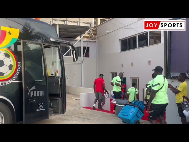 ⁣Black Stars arrive at the Accra Sports Stadium for their first training session