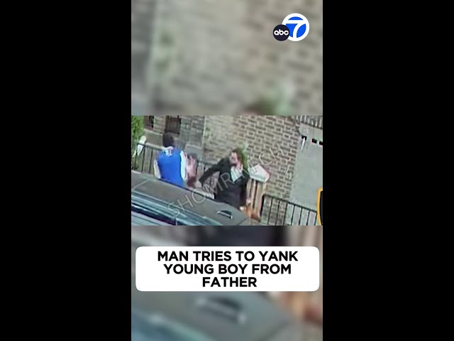 ⁣Man tries to yank young boy from father