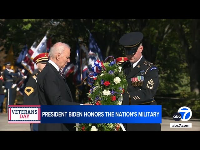 ⁣Biden, Harris make appearance together at Tomb of the Unknown Soldier on Veterans Day