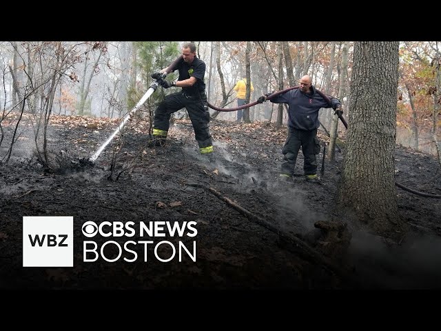 ⁣Crews struggle to put out fires in Massachusetts amid red flag warning