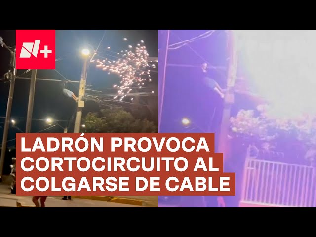 ⁣Ladrón intenta escapar colgándose de cables de luz; Provoca cortocircuito​​ - N+