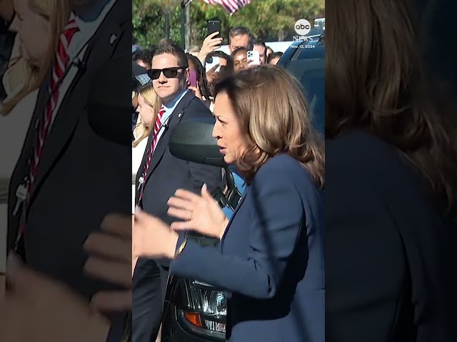 ⁣Kamala Harris cheered on by staff as she arrives back at the White House