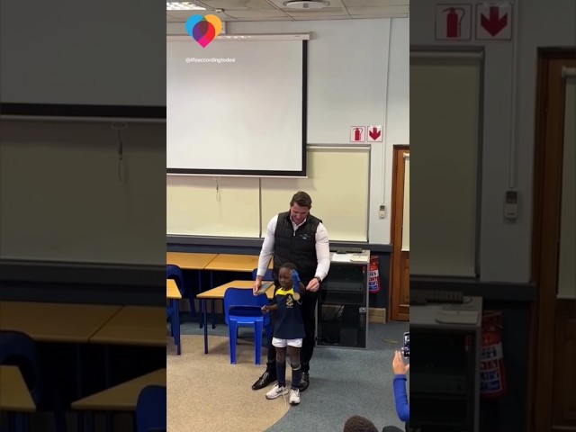 ⁣Second grader introduces his godfather and Olympic swimmer, Lyndon Ferns, to his class #shorts