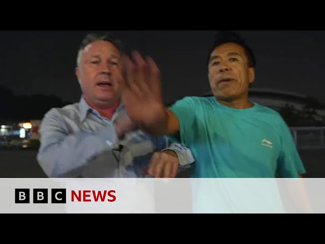 ⁣The moment BBC China reporter is pushed away from filming at car attack scene | BBC News