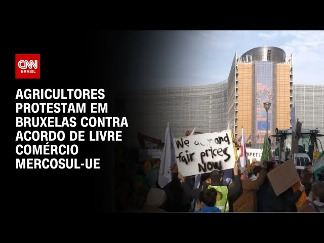 ⁣Agricultores protestam em Bruxelas contra acordo de livre comércio Mercosul-UE | CNN ARENA