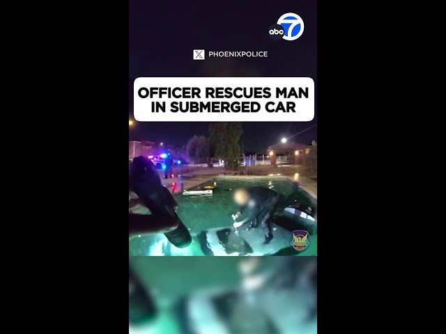 ⁣Officer rescues man in submerged car