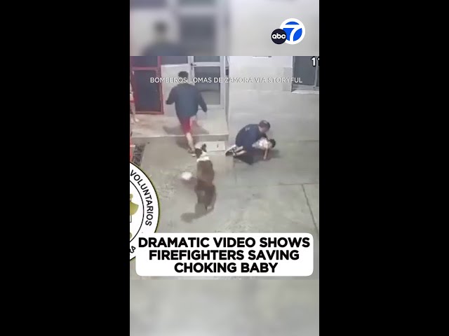 ⁣Dramatic video shows firefighters saving choking baby