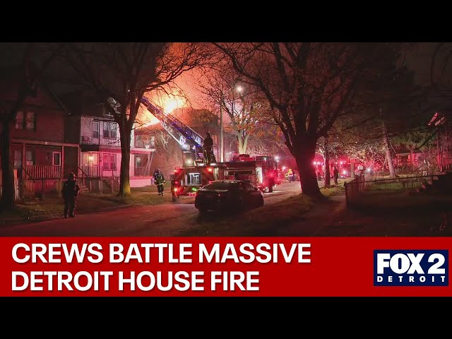 ⁣Fire engulfs house on Detroit's eastside