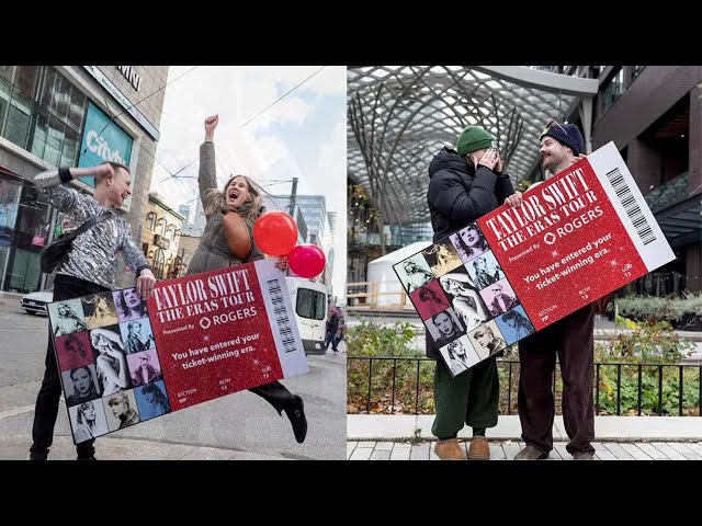 ⁣These Swifties won tickets by playing an epic game of trivia in Toronto's streets