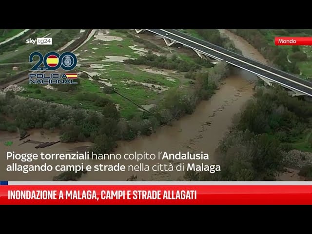 ⁣Inondazione a Malaga, campi e strade allagati