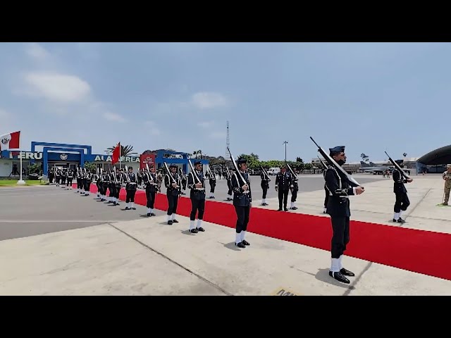 ⁣Peruvian honor guards in position to welcome President Xi Jinping's visit