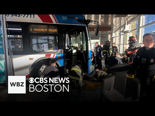 ⁣Bus slams into Massachusetts bus terminal with passengers on board