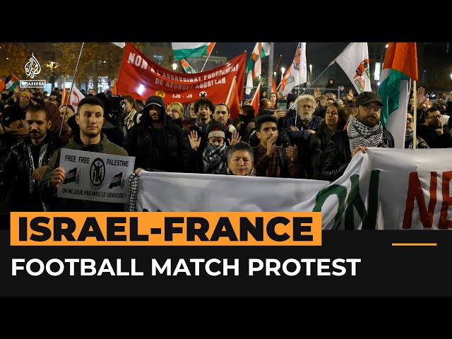 ⁣Pro-Palestinian protesters rally against Israeli football match in Paris | AJ #Shorts