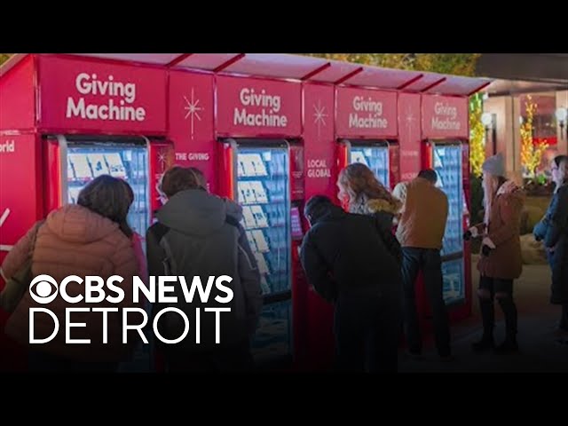 ⁣Giving Machines set up at Campus Martius in Detroit