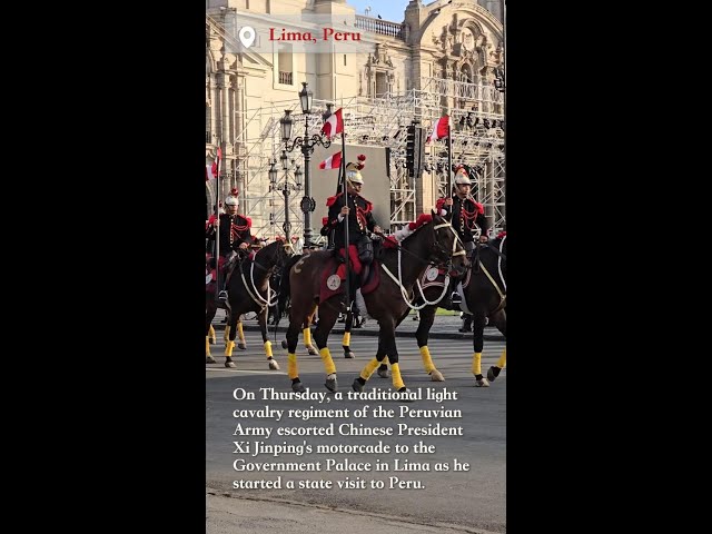 ⁣Peruvian cavalry unit escorts Xi's motorcade