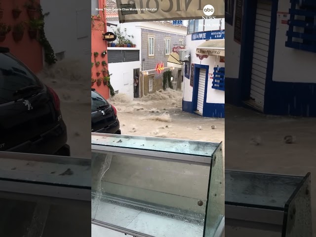 ⁣Heavy rain brings flooding to Portugal