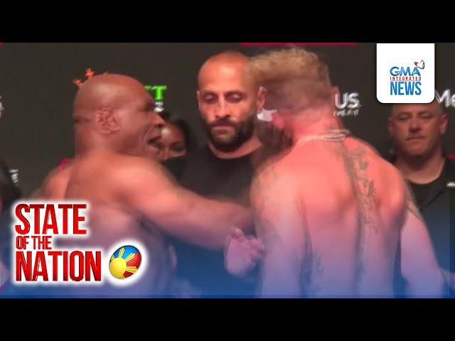 ⁣Mike Tyson, sinampal ang katunggaling si Jake Paul sa weigh-in ng kanilang heavyweight... | SONA