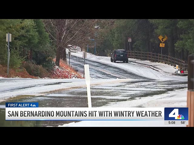 ⁣San Bernardino mountains hit with wintry weather