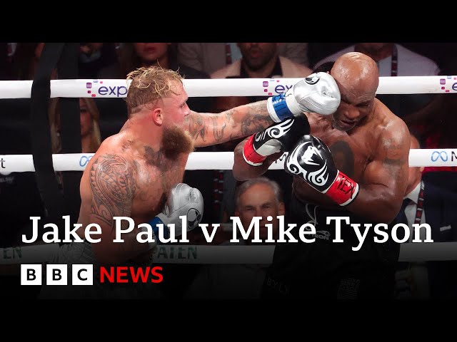 ⁣Jake Paul beats Mike Tyson on points in heavyweight bout | BBC News