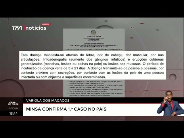 ⁣Varíola dos Macacos - MINSA confirma 1º  Caso no País