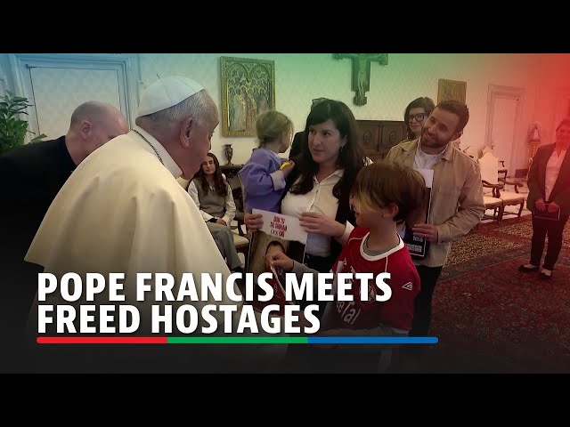 ⁣Pope meets with Israeli hostages freed by Hamas at the Vatican | ABS-CBN News