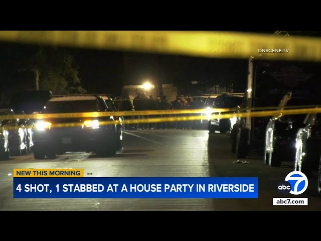 ⁣4 shot, 1 stabbed in shooting at Riverside house party; suspect in custody