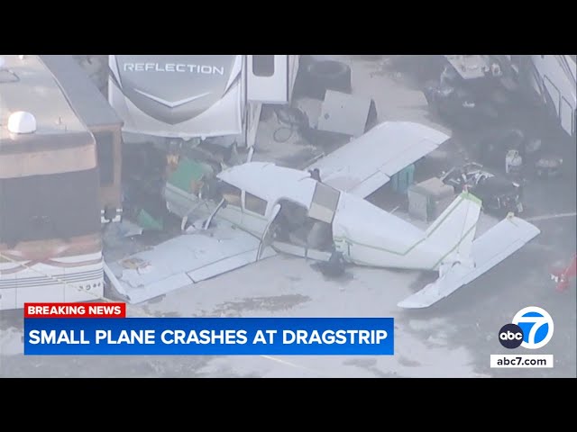 ⁣Small plane crashes near stands at Pomona dragstrip, injuring 4