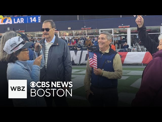 ⁣Former WBZ-TV photographer and veteran Danny Marotta honored at Patriots game