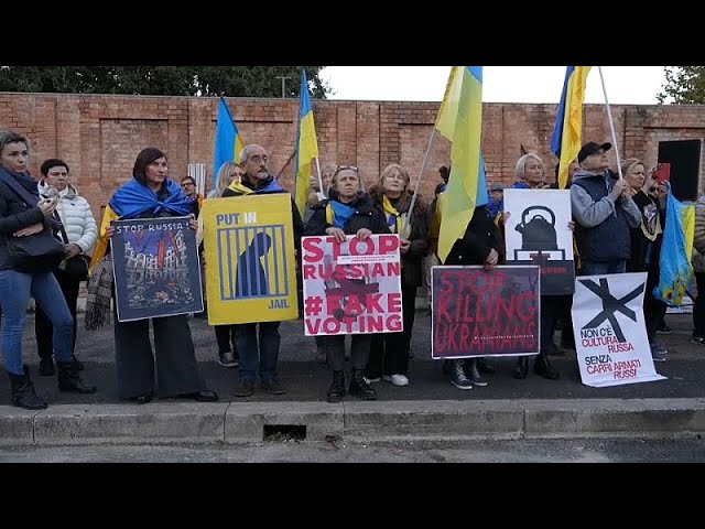 ⁣Pro-Ukraine protests take place in European capitals as 1,000th day of war approaches