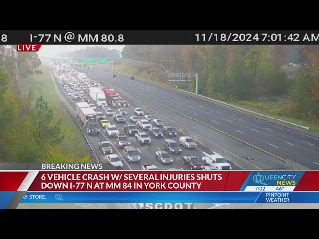 ⁣I-77 north in York Co closed after multi-vehicle crash