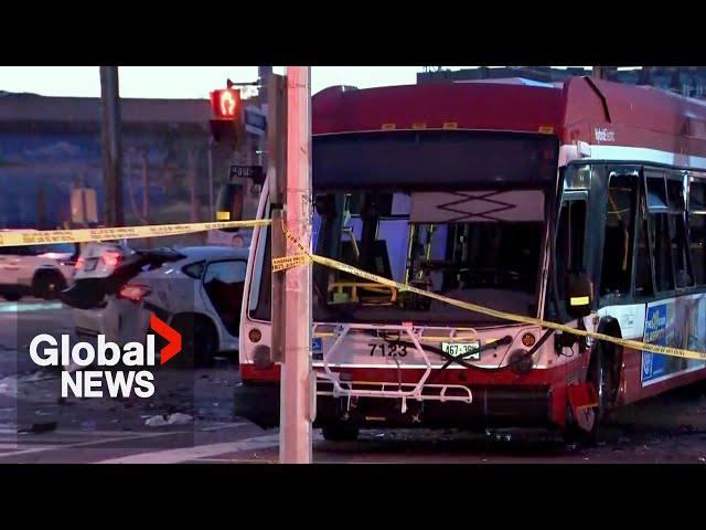 ⁣TTC bus in "massive collision" with alleged stolen BMW, 8 injured: Toronto police