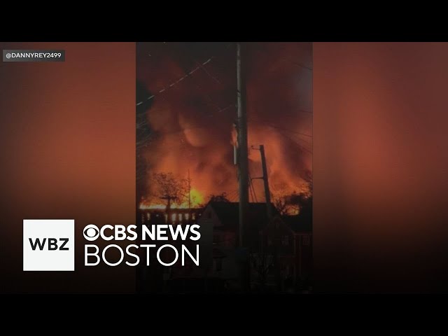 ⁣Roof of old Chelsea, Massachusetts mill collapses in fire