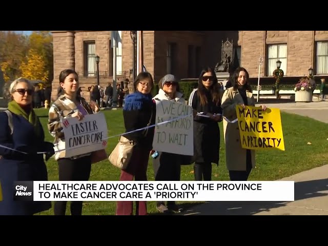 ⁣Advocates demonstrate at Queen's Park calling for change to cancer care in Ontario