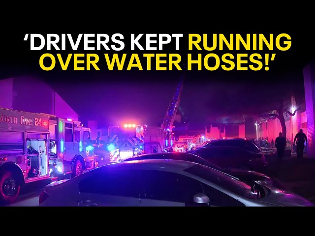 ⁣Efforts to put out Fort Worth apartment fire hindered by people driving over water hoses