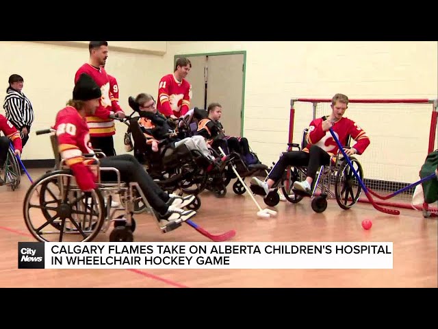 ⁣Calgary Flames take on Alberta Children's Hospital in wheelchair hockey game