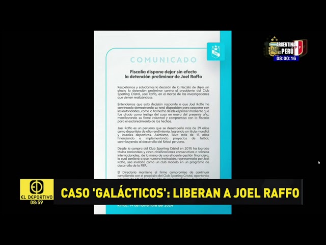 ⁣Caso 'Galácticos': Fiscalía libera a Joel Raffo, presidente del Club Sporting Cristal