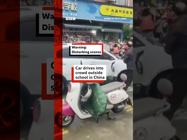 ⁣Car drives into crowd outside school in China. #China #Hunan #BBCNews