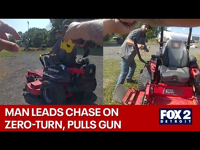 ⁣LAWN MOWER POLICE CHASE: Michigan man runs from deputy on zero-turn, gets tased after pulling gun