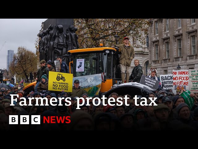 ⁣Thousands of UK farmers protest against inheritance tax changes | BBC News