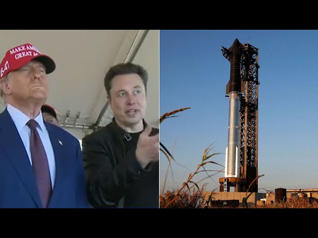 ⁣Trump attends SpaceX 'Starship' launch with Musk