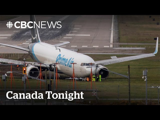 ⁣Cargo plane stuck in the grass after overshooting Vancouver runway | Canada Tonight