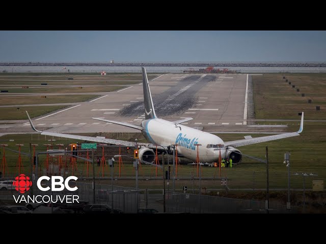 ⁣Runway closed after cargo plane skids off tarmac at YVR