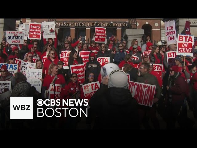 ⁣North Shore striking teachers hold rally at Massachusetts State House