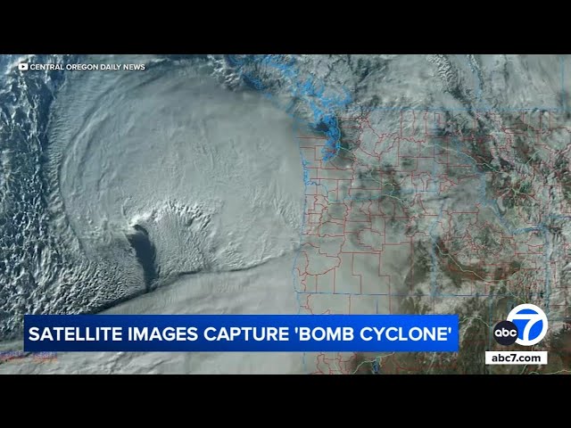 ⁣Satellite images show 'bomb cyclone' taking aim at Pacific Northwest