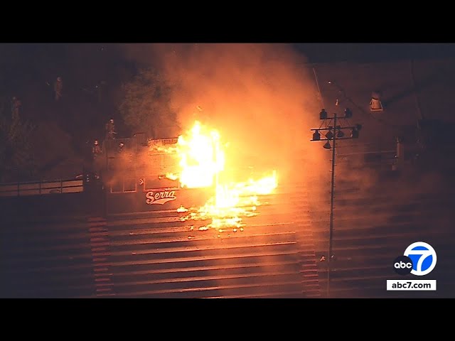 ⁣Fire breaks out on bleachers of high school in Gardena